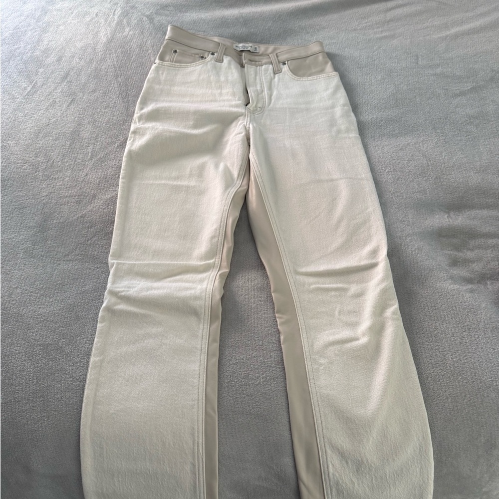 Abercrombie & Fitch Cream Two-Tone Straight Leg Jeans